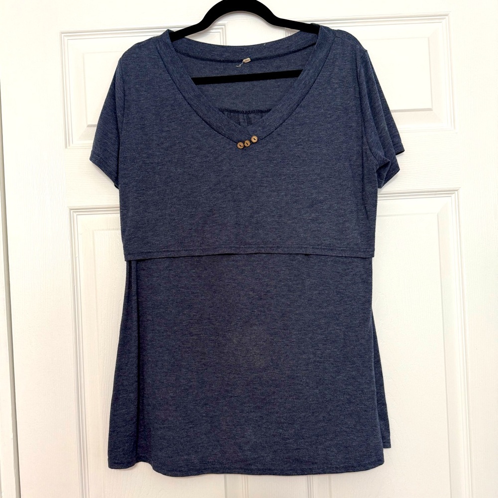 Women’s Navy Blue V-Neck Layered Nursing Top